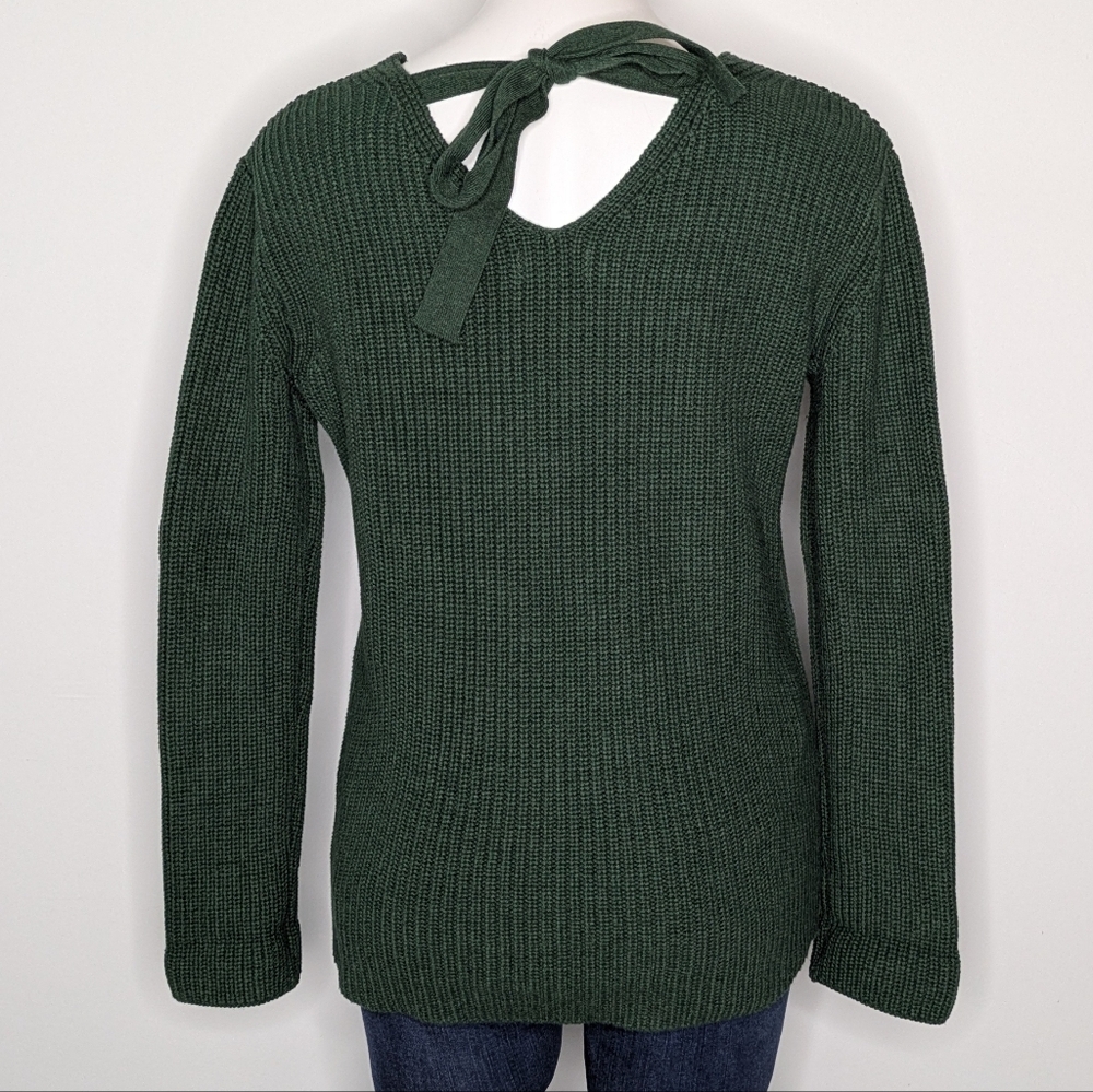 Pact Organic Green Heavy Knit V Neck Tie Back Long Sleeve Cotton Sweater XS - Picture 5 of 8